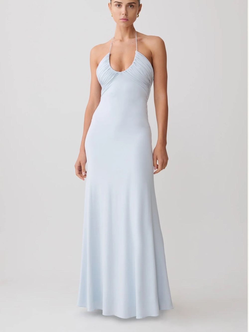 Maely gathered slinky maxi dress pale blue